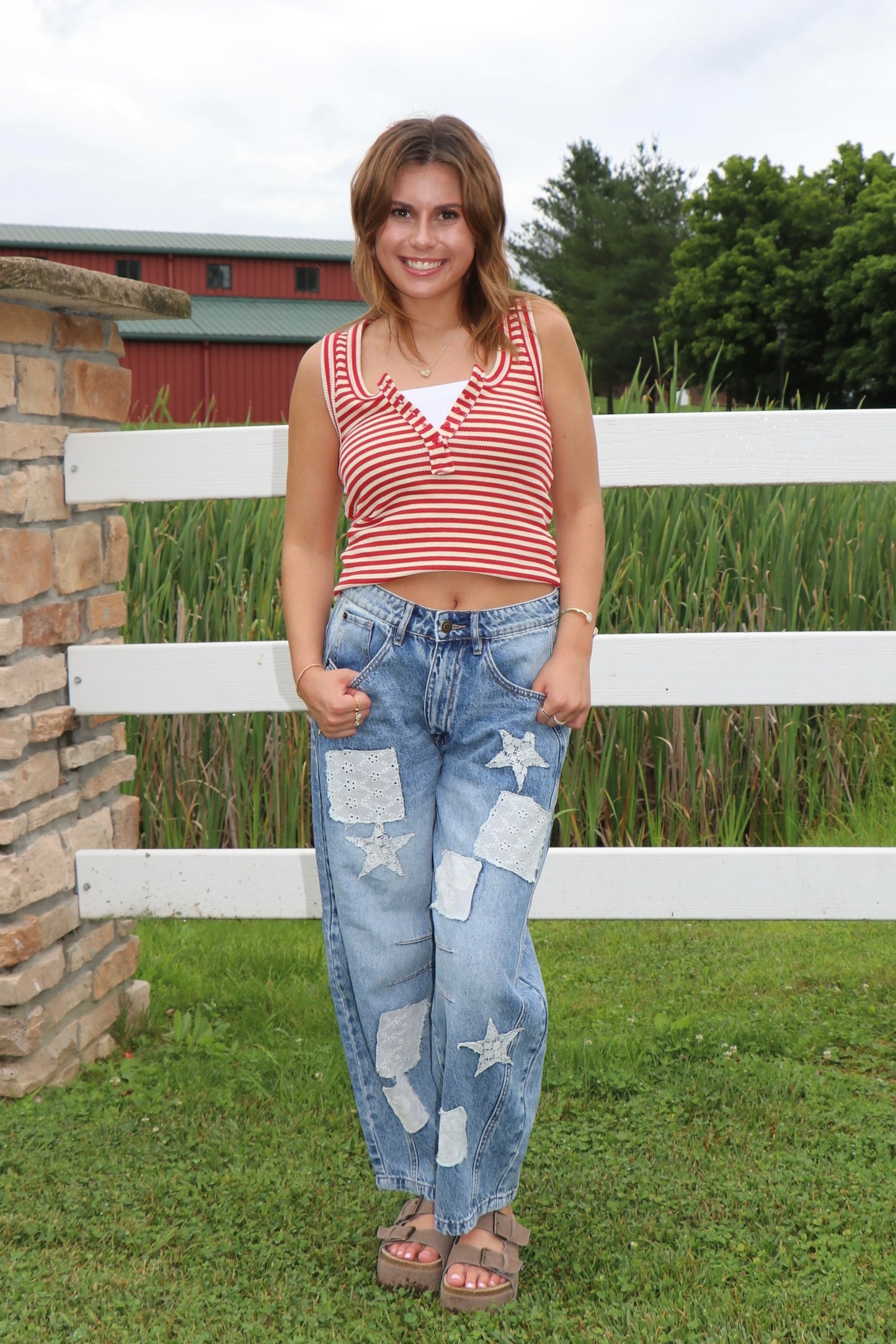 Strawberry Stripe Henley Tank Top