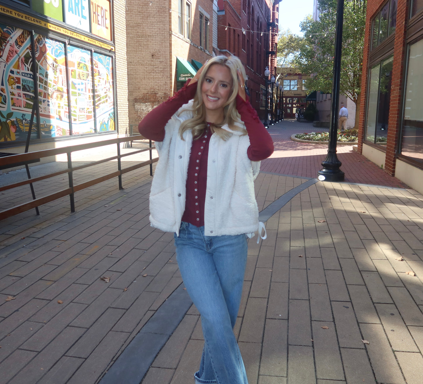 Wine Long Sleeve Button Down Top