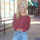 Wine Long Sleeve Button Down Top