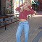 Wine Long Sleeve Button Down Top