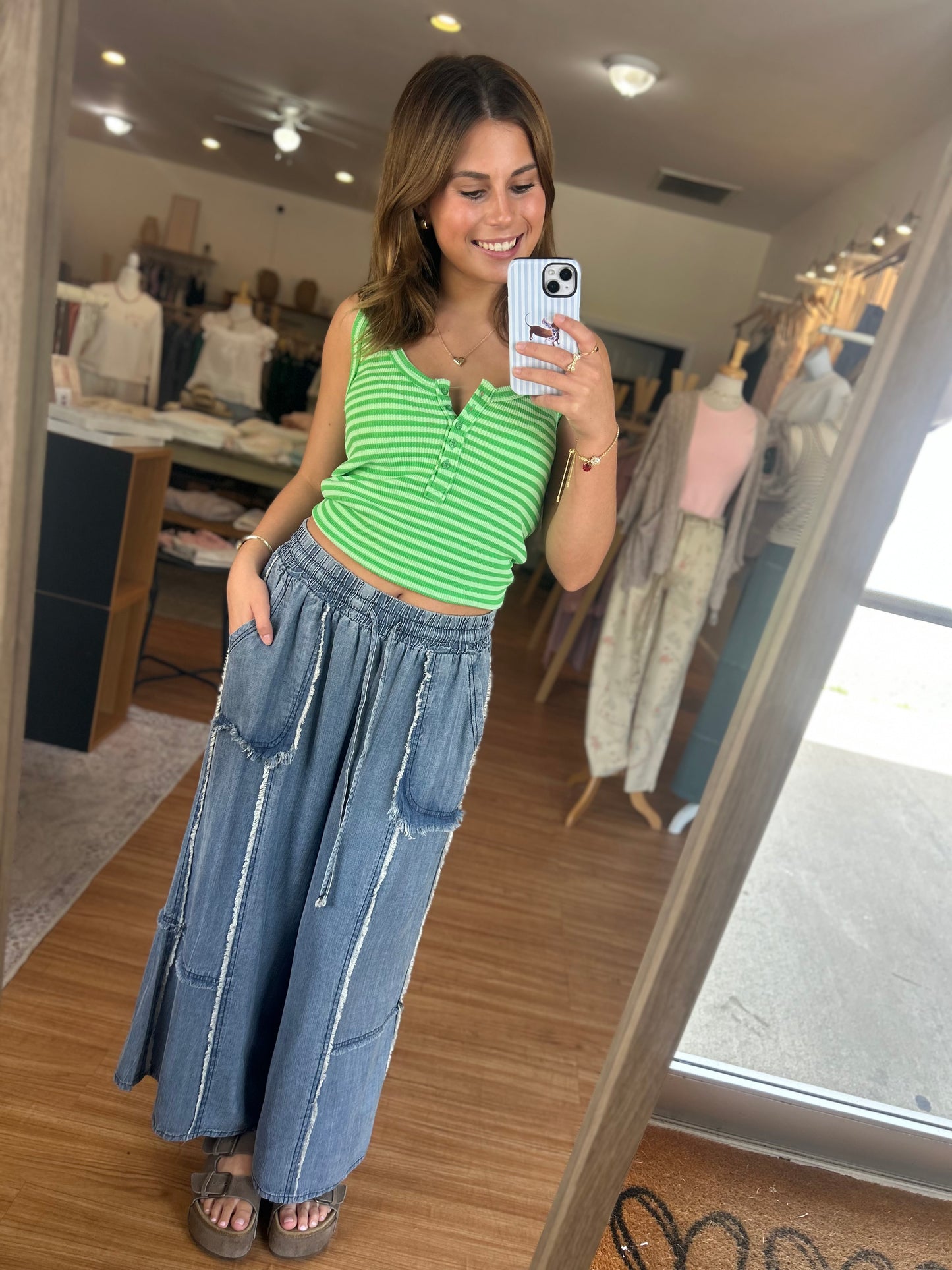 Key Lime Stripe Henley Tank Top