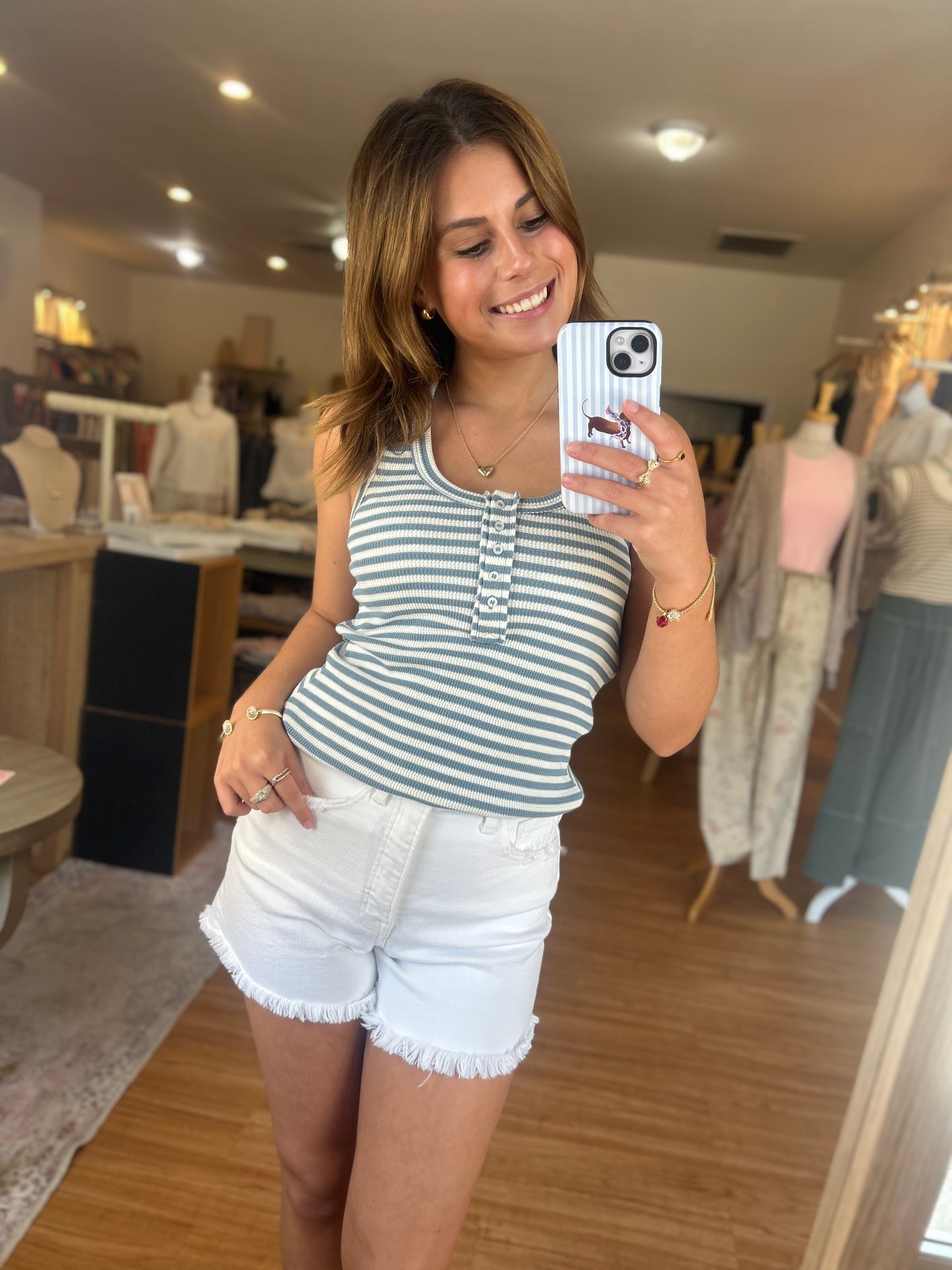Sky Stripe Henley Tank Top