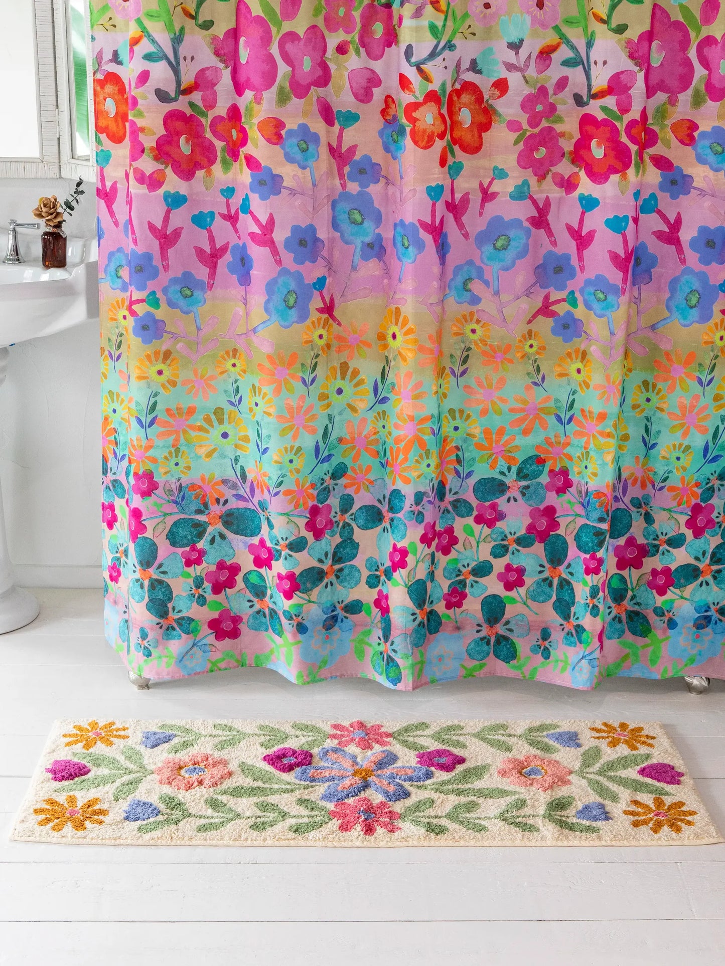 Natural Life Tufted Runner Bath Mat - Cream Floral Vines