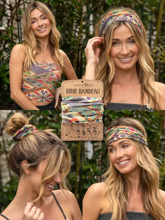 Natural Life Full Boho Bandeau® Headband - Mandala Folk Patchwork