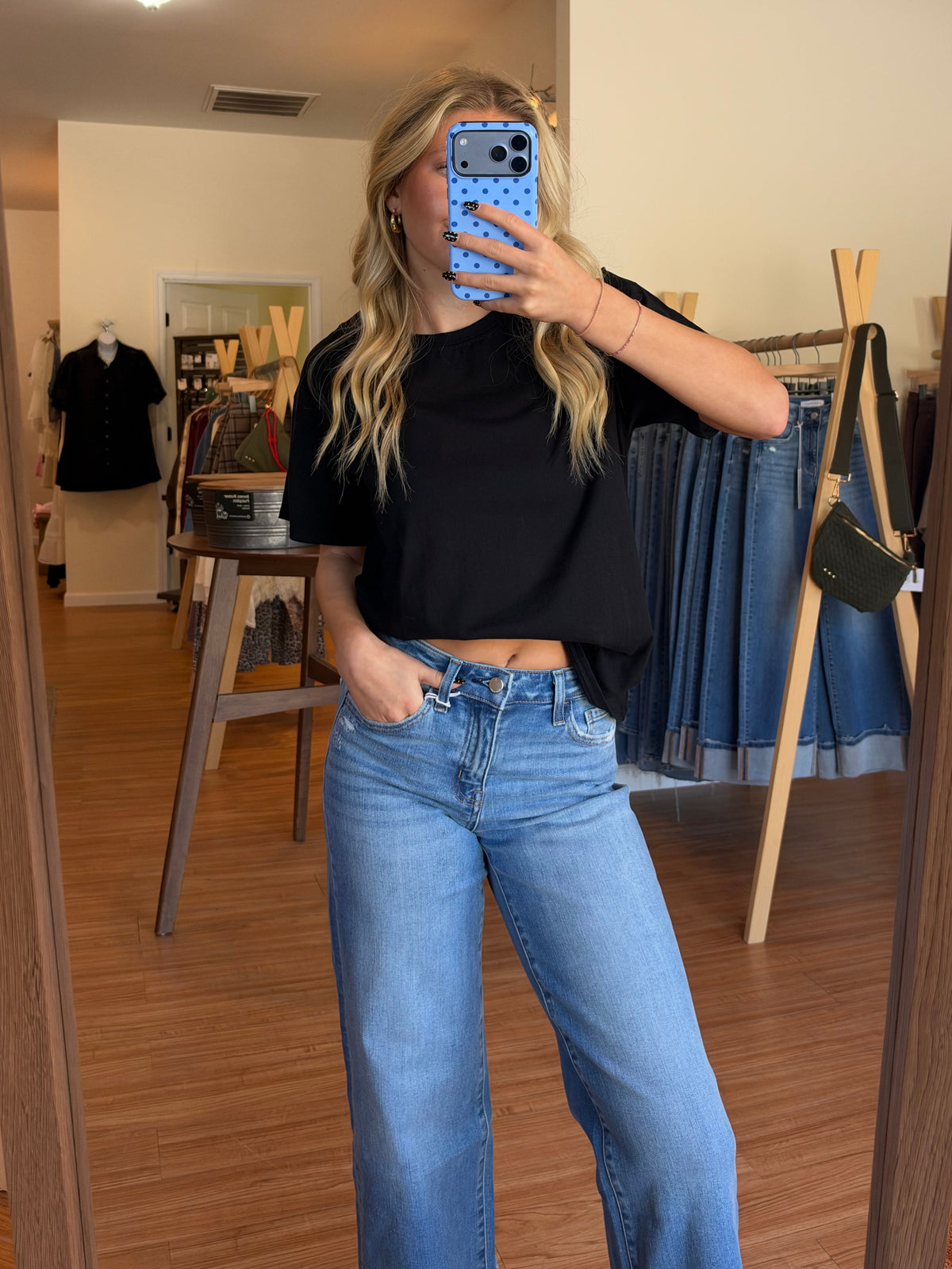 The Everyday Boxy Crop Tee in Black