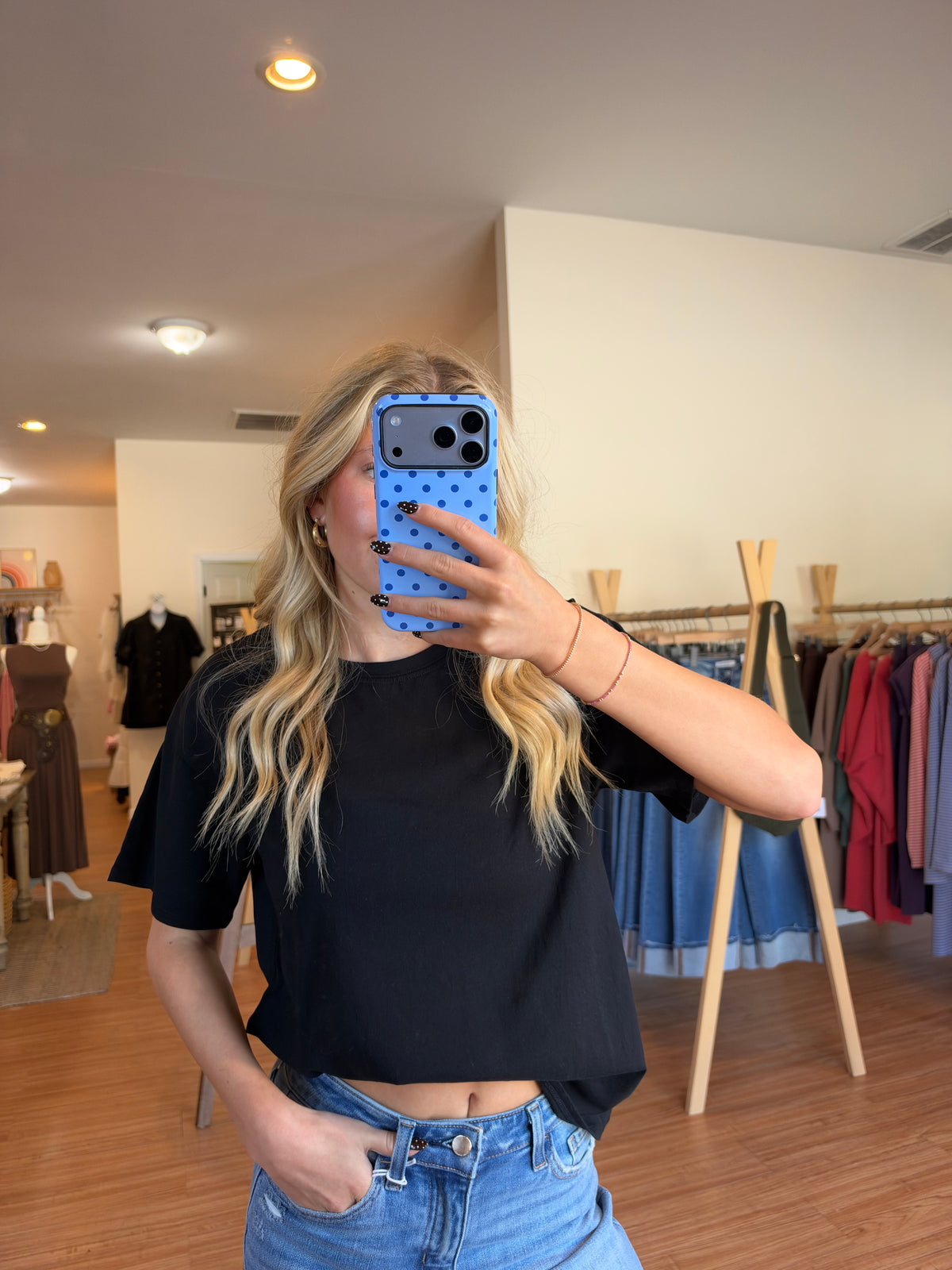 The Everyday Boxy Crop Tee in Black