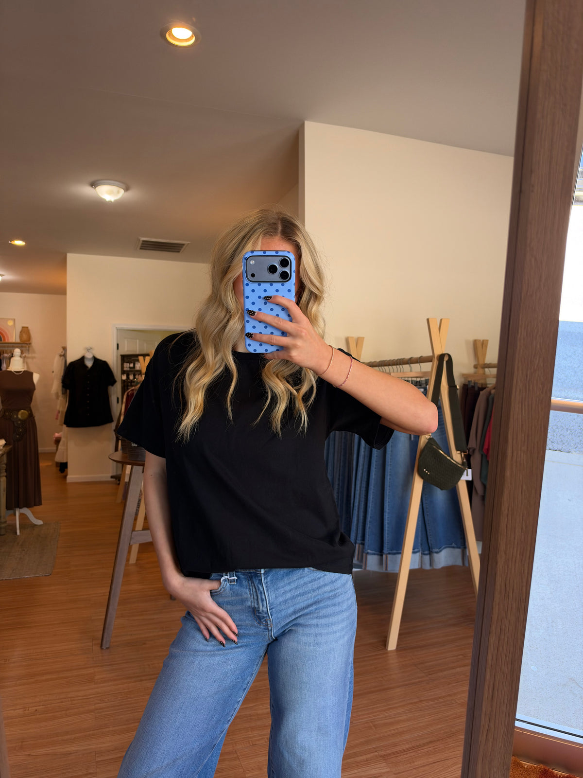 The Everyday Boxy Crop Tee in Black