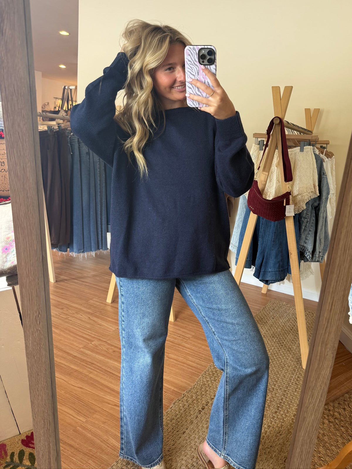 Mid Rise Full Length Wide Leg Jeans