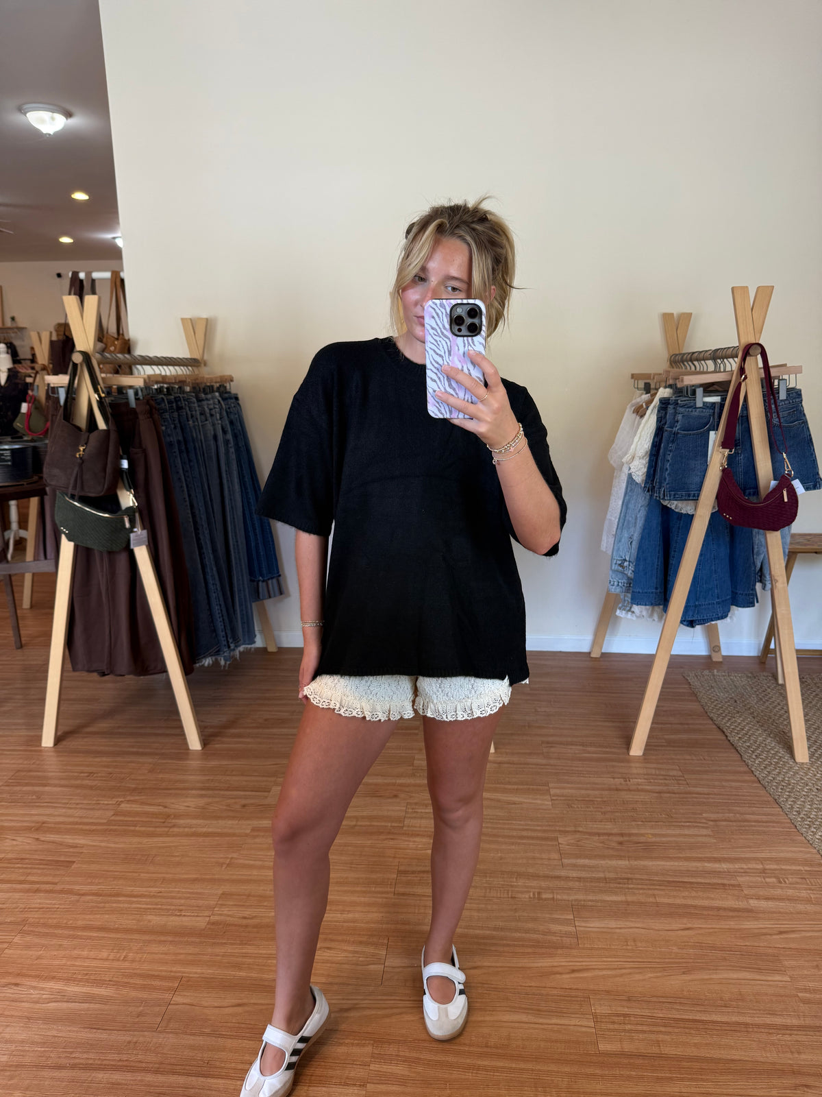 Back in Black Oversized Short Sleeve Sweater