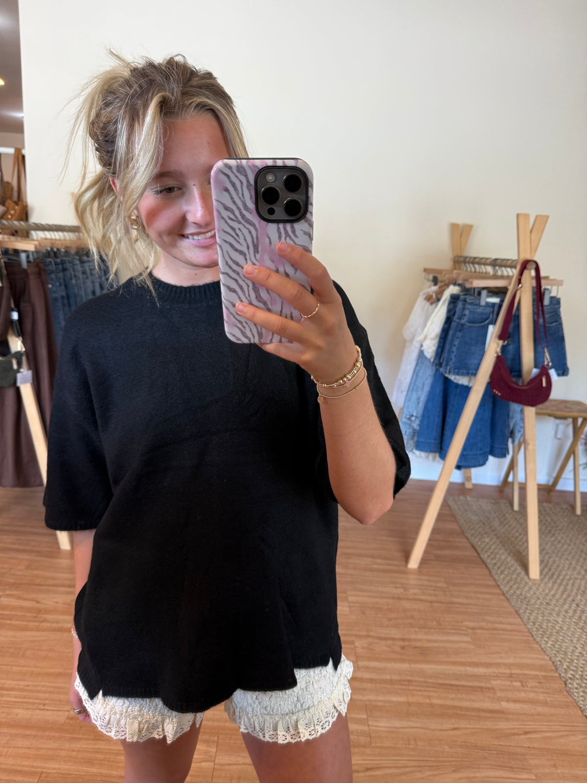 Back in Black Oversized Short Sleeve Sweater