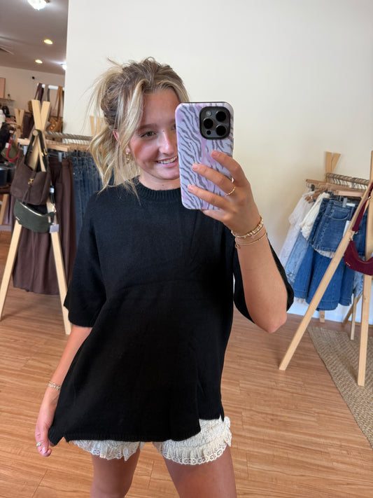 Back in Black Oversized Short Sleeve Sweater