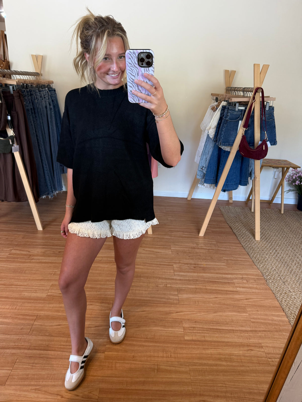 Back in Black Oversized Short Sleeve Sweater