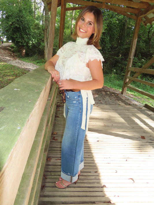 Vervet High Rise Cuffed Wide Leg Jeans