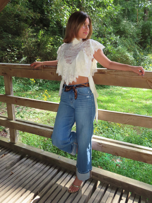 Vervet High Rise Cuffed Wide Leg Jeans