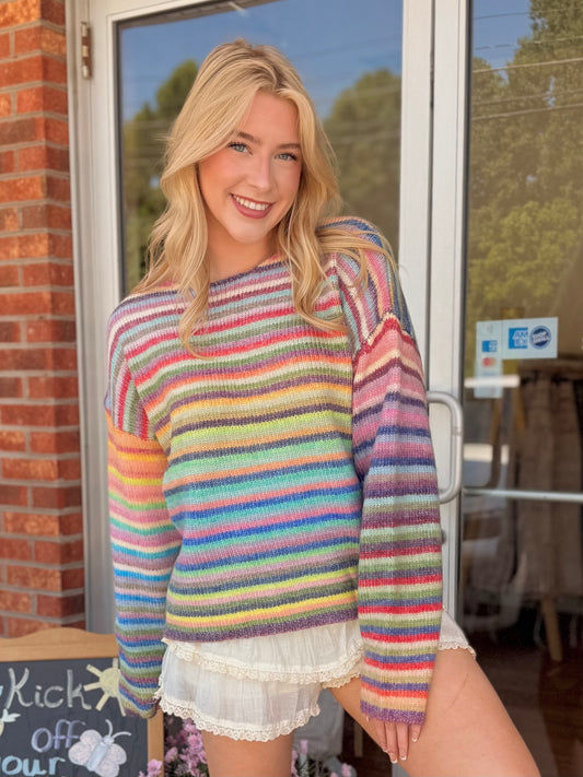 Rainbow Striped Sweater ￼