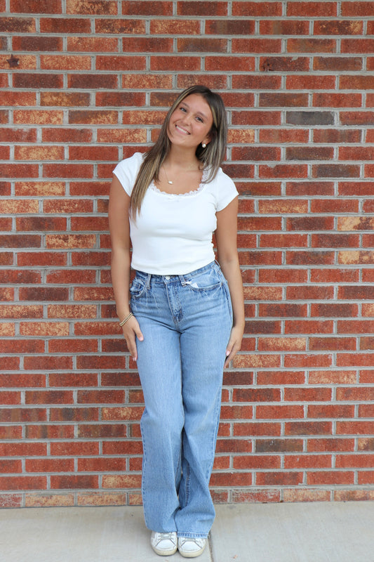 White Lace and Bow Top