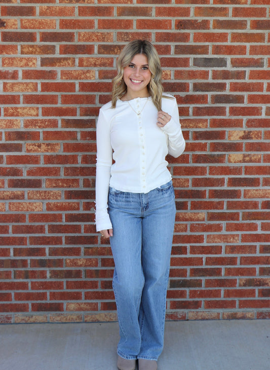 Off White Long Sleeve Button Down Top