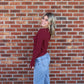 Wine Long Sleeve Button Down Top