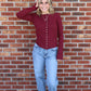 Wine Long Sleeve Button Down Top