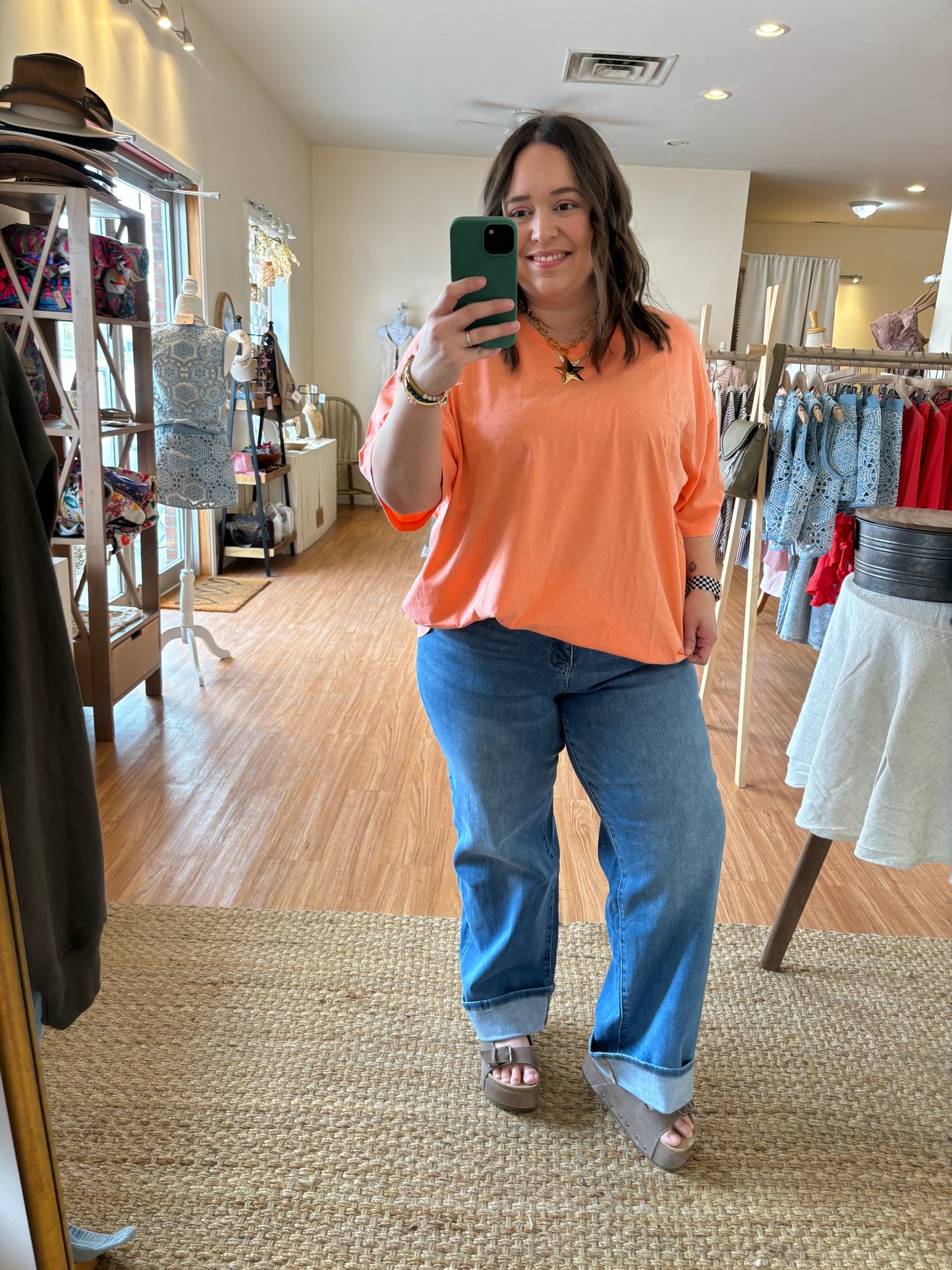 High Rise Cuffed Denim Pants