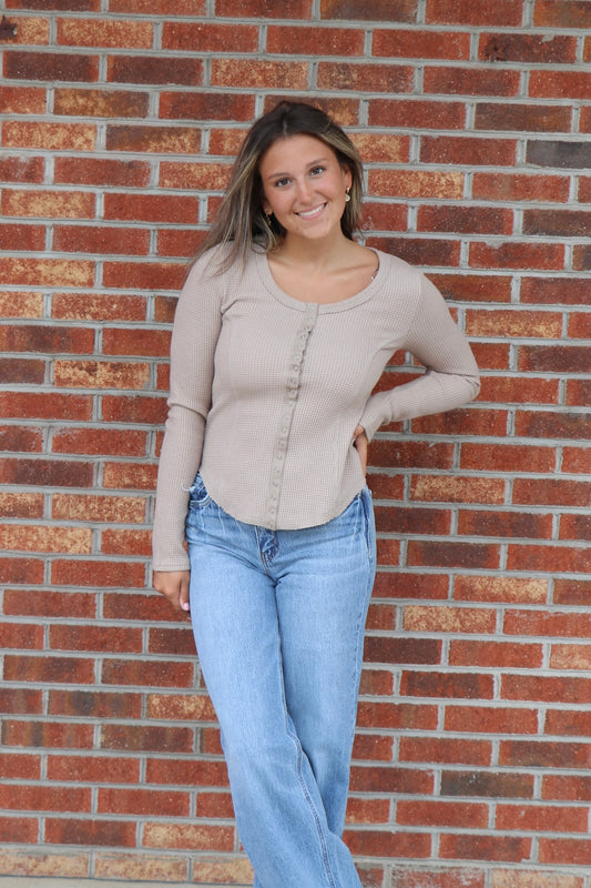 Mocha Button Down Top