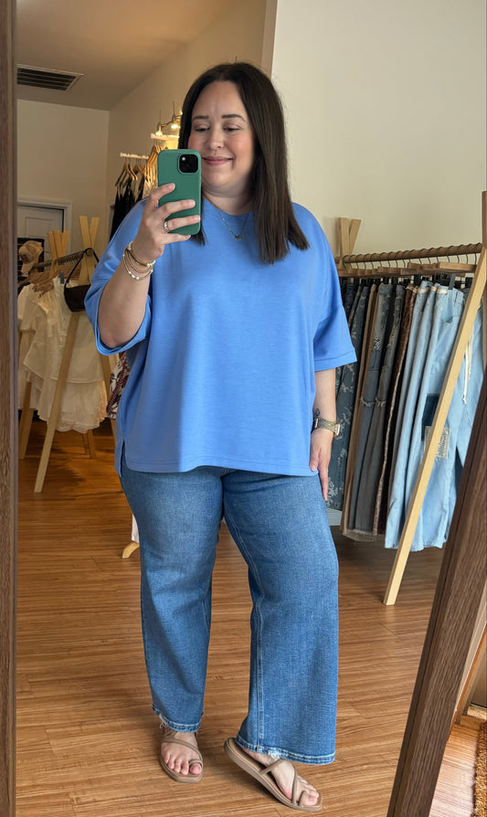 Scuba Plus Size Top in Cornflower Blue