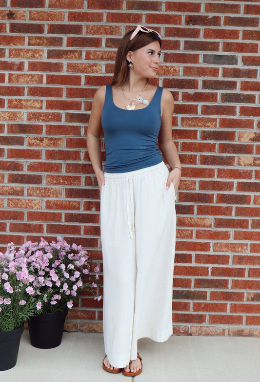 Linen Blend Cropped Pants