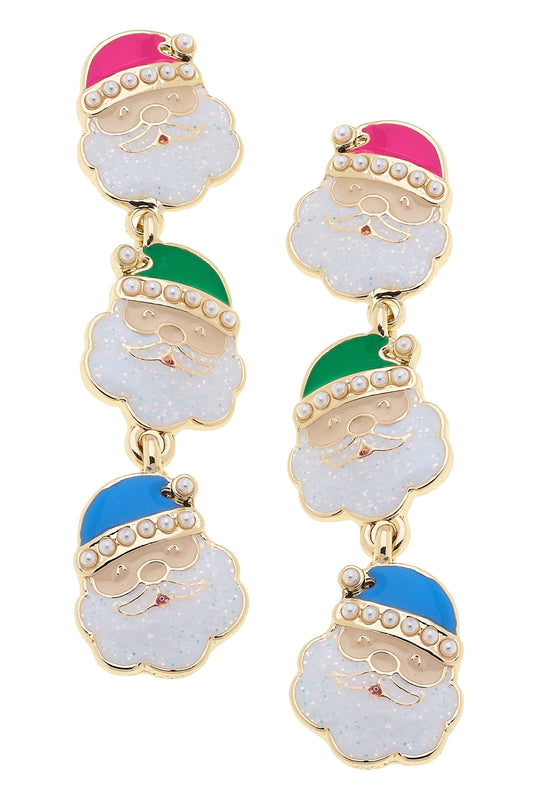 Pearl Studded Santa Face Earrings in Red/Green/Blue/White