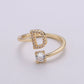 Adjustable Gold Initial Ring With CZ R370~R395: B