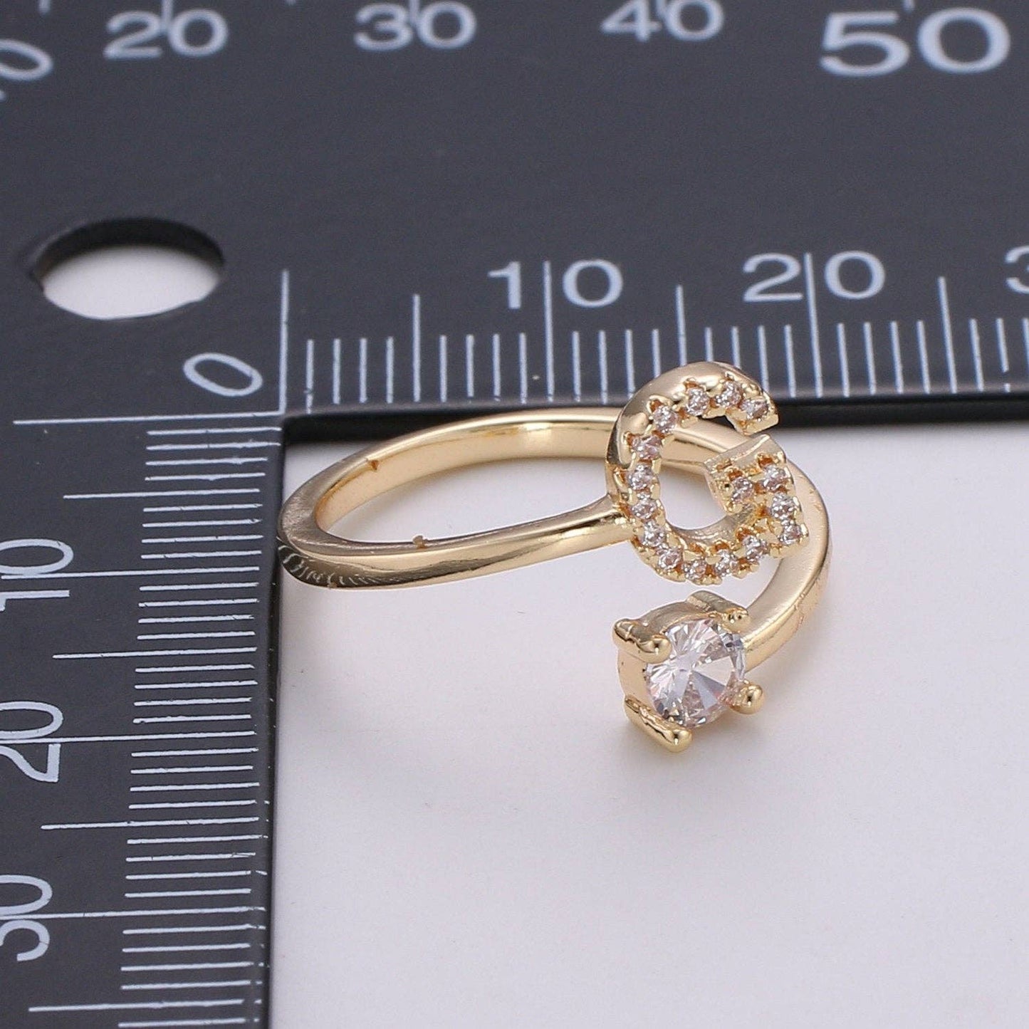 Adjustable Gold Initial Ring With CZ R370~R395: H