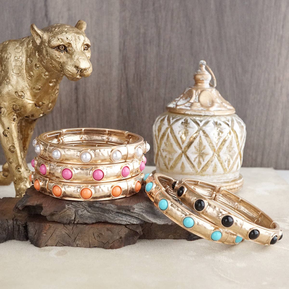 Timeless Charm – Slim Cabochon Eternity Bangle: Pearl