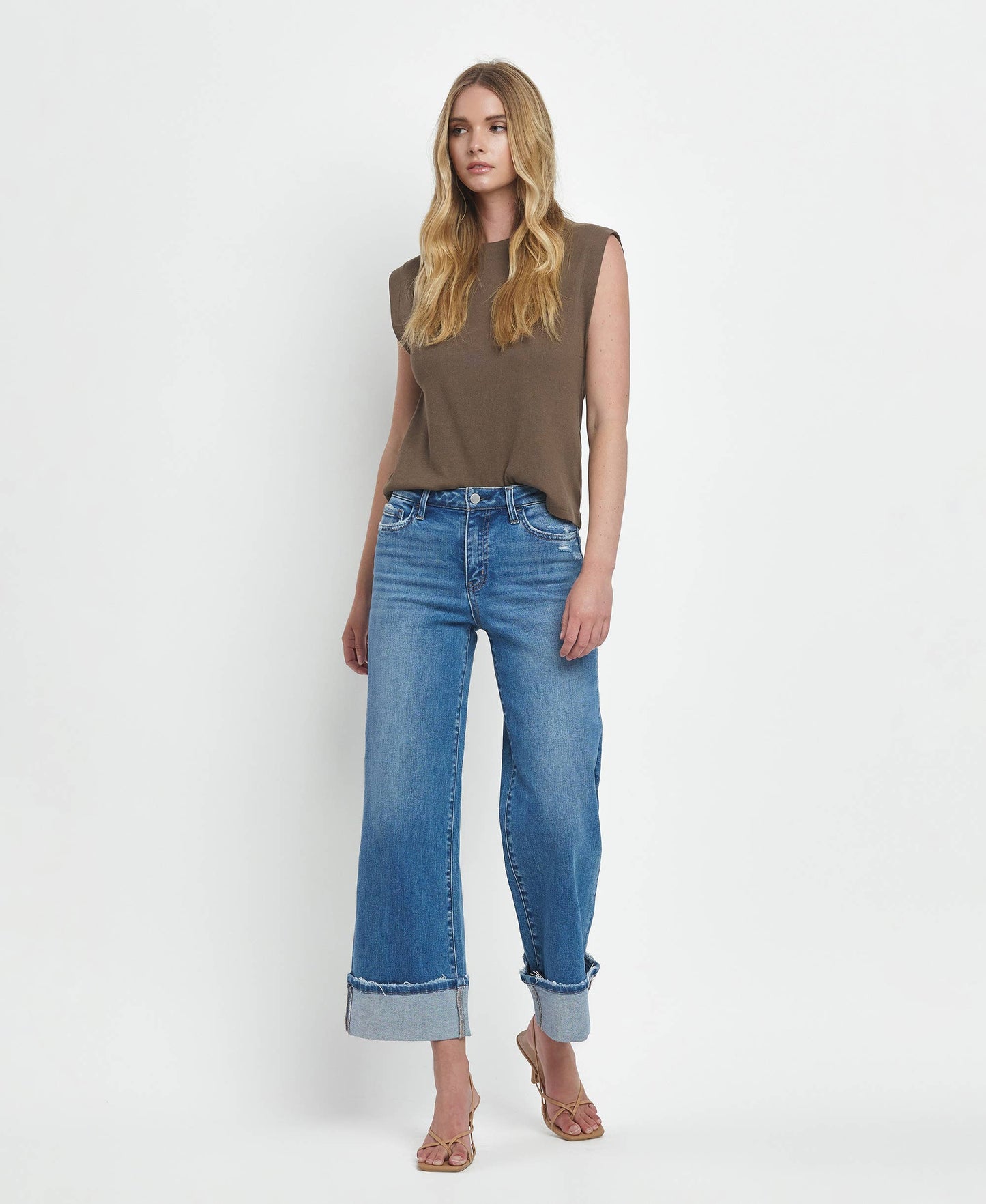 Vervet High Rise Cuffed Wide Leg Jeans