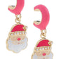 Pearl Studded Santa Face Huggie Hoop Earrings in Pink