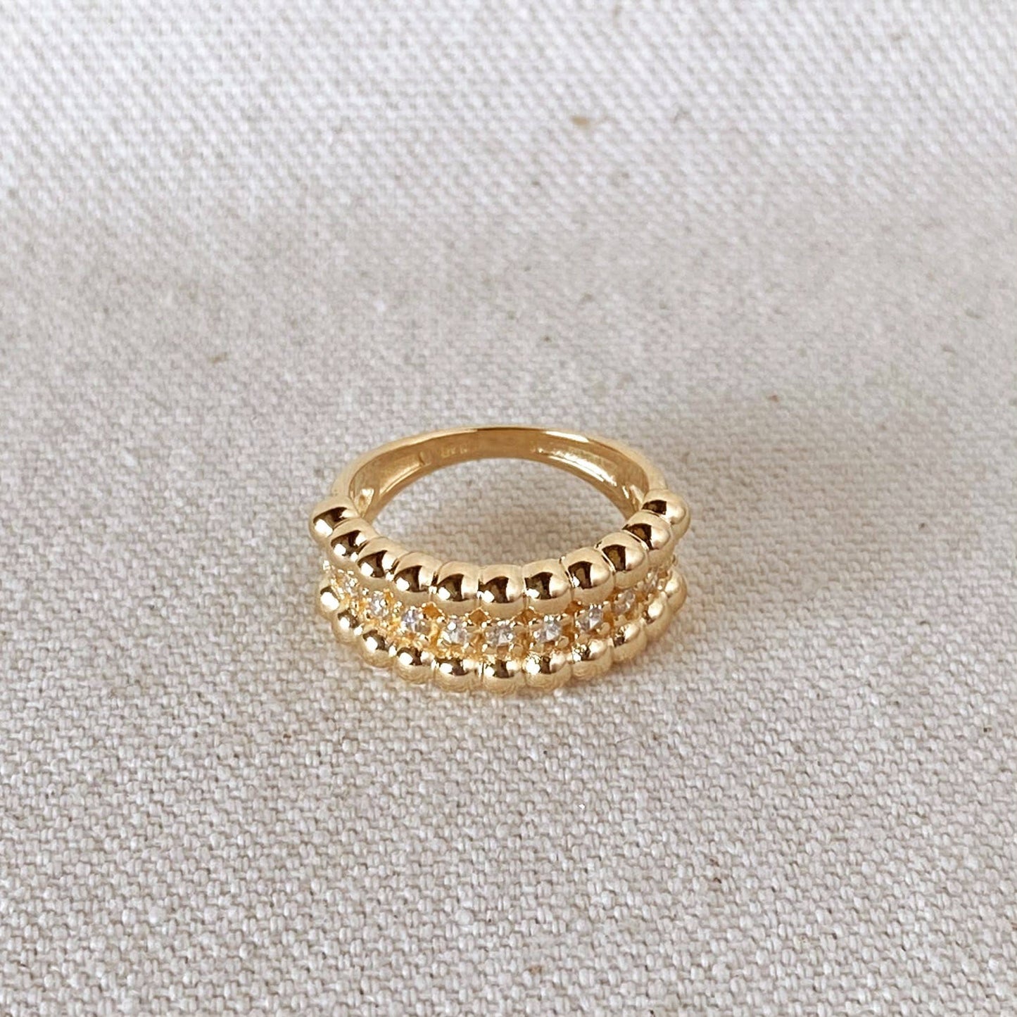 18k GoldFilled Beaded and Cubic Zirconia Ring: 7