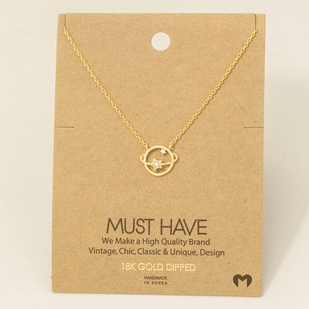 Gold Dipped Studded Star Orbit Pendant Necklace