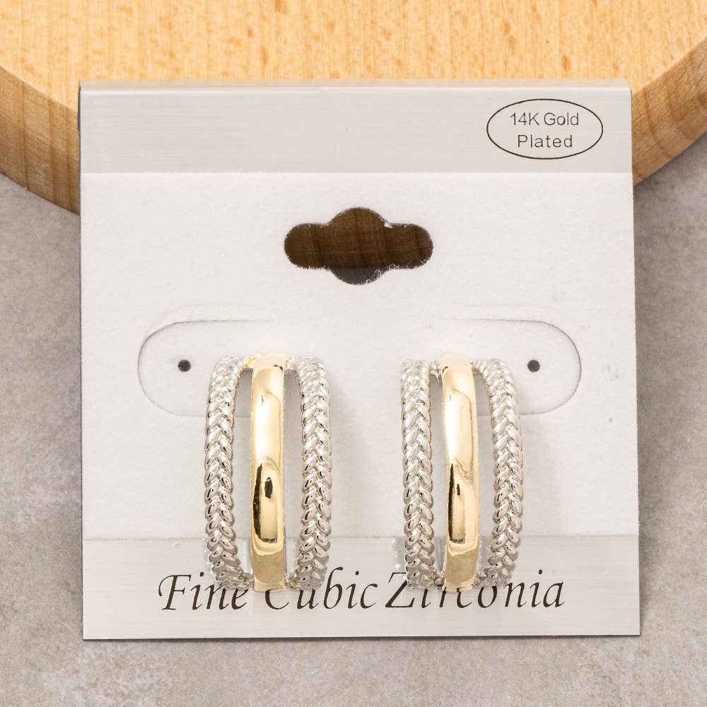 Gold Dipped Two Tone Layer Rope Pattern Drop Earrings