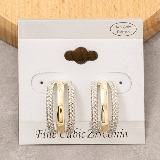 Gold Dipped Two Tone Layer Rope Pattern Drop Earrings