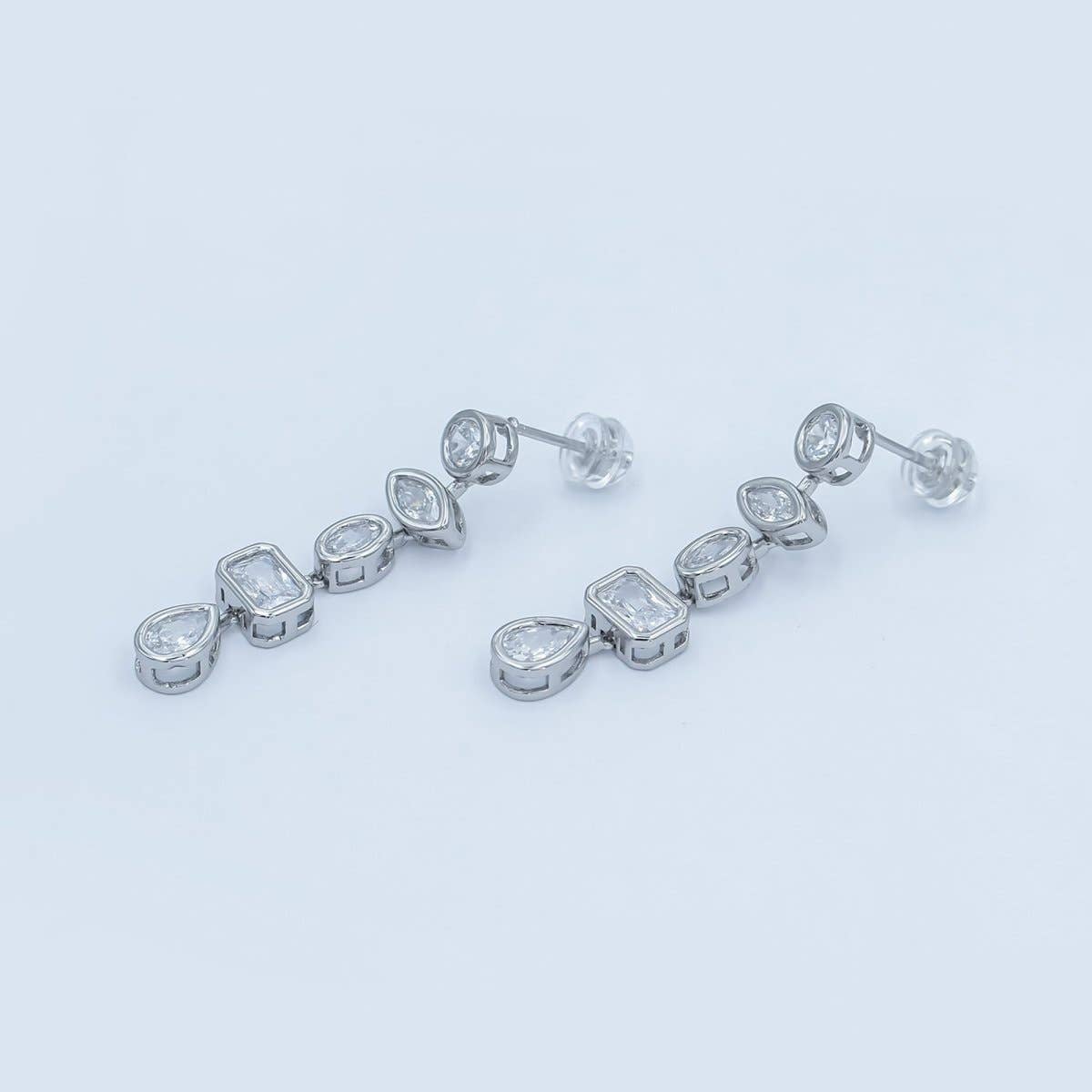 24K Gold Filled 20mm Geometric CZ Bezel Drop Stud Earrings in Gold & Silver | AB678 AB679: Gold