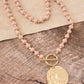 Multi Strand Wooden Beads Short Coin Necklace in Pink and Gold