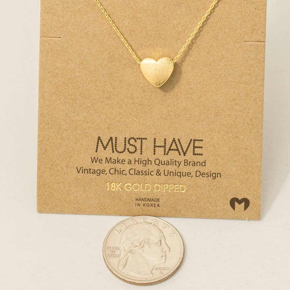 Brushed Gold Dipped Heart Pendant Necklace: Gold