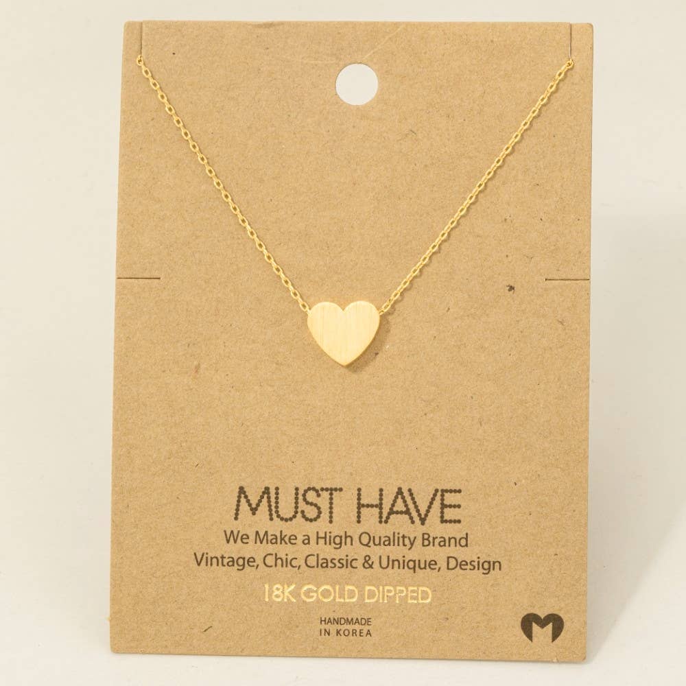 Brushed Heart Pendant Necklace: Gold