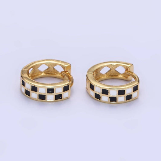 Checkered Enamel Huggie Cartilage Earrings