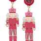 Rhinestone Resin Nutcracker Earrings in Fuchsia & White