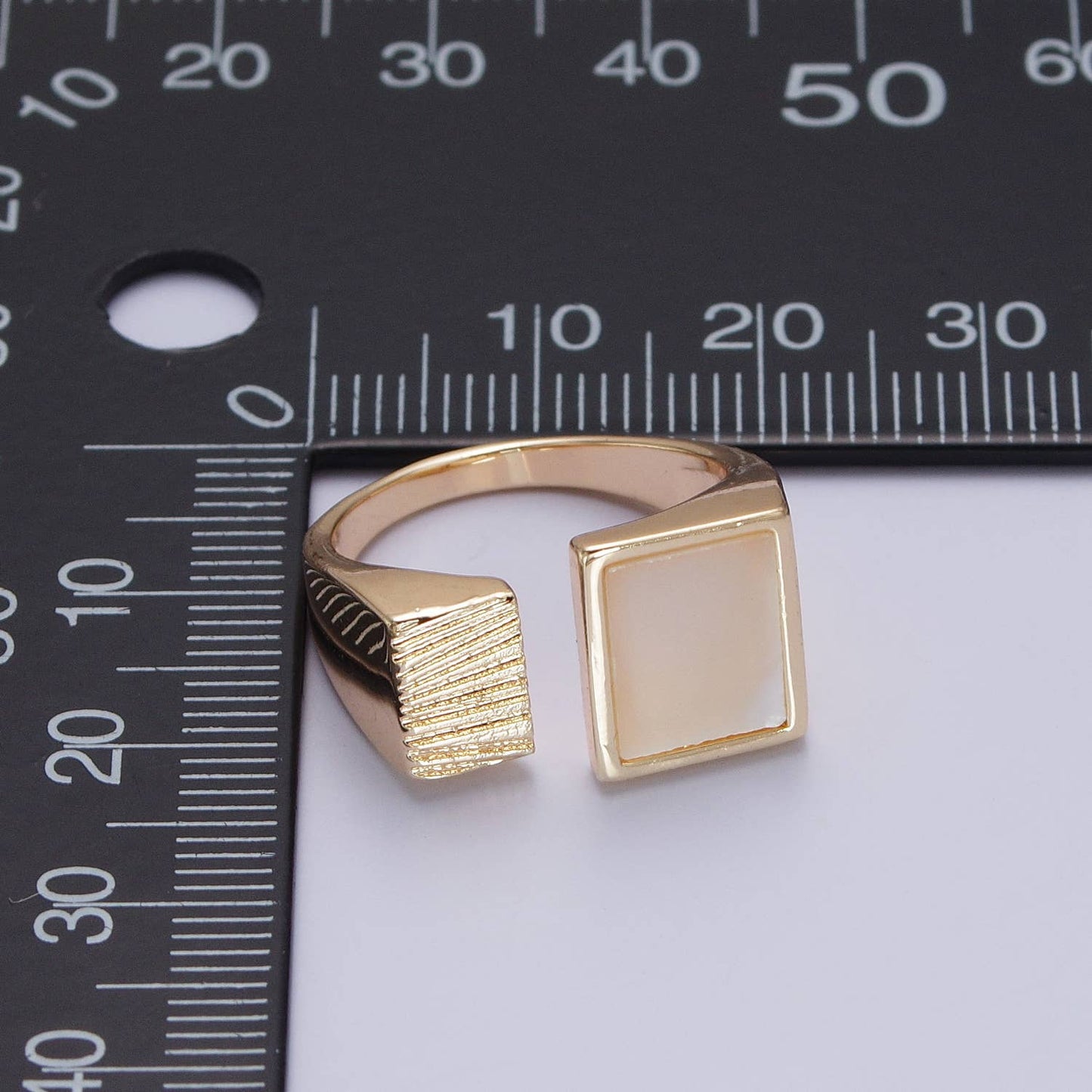 Elegant Double Square Rectangular Textured Pearl Ring