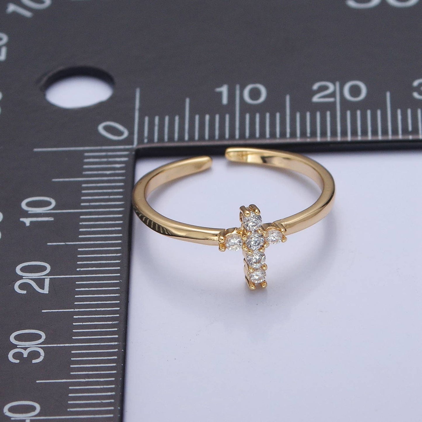 Minimalist Holy Religious CZ Crystal Cross Gold Ring