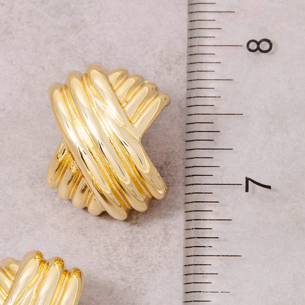 Gold Dipped Hash Weave Hoop Earrings: GOLD
