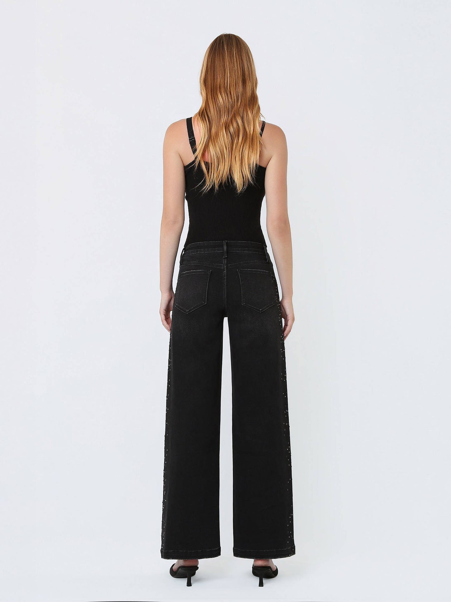 High Rise Black Rhinestone Jeans