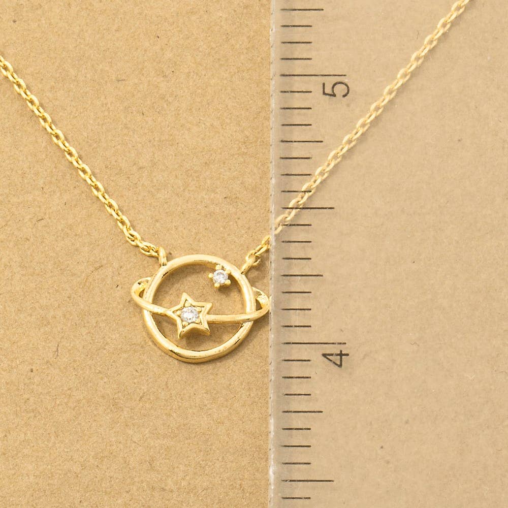 Gold Dipped Studded Star Orbit Pendant Necklace