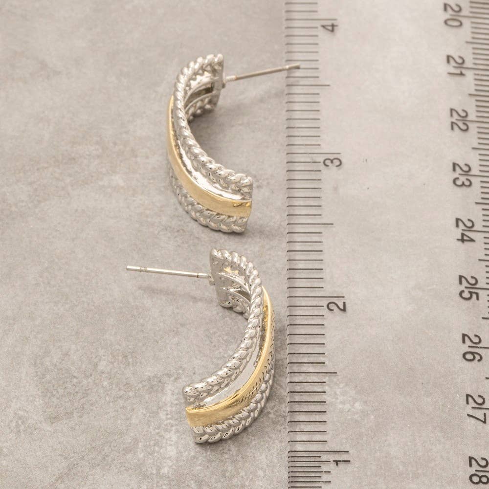 Gold Dipped Two Tone Layer Rope Pattern Drop Earrings