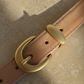 Suede Belt with Curved Gold Buckle | Chic Everyday Accessory: Camel / Medium